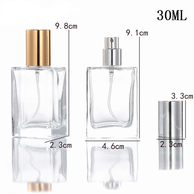 30ml Portable Glass Spray Bottle High Grade 50ml Perfume in Empty Bottle 100ml Large Capacity Spray Bottle with Aluminum Mist Sprayer Gold Silver