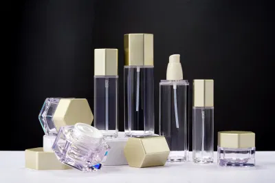 Botella de embalaje de acrílico transparente para el cuidado de la piel